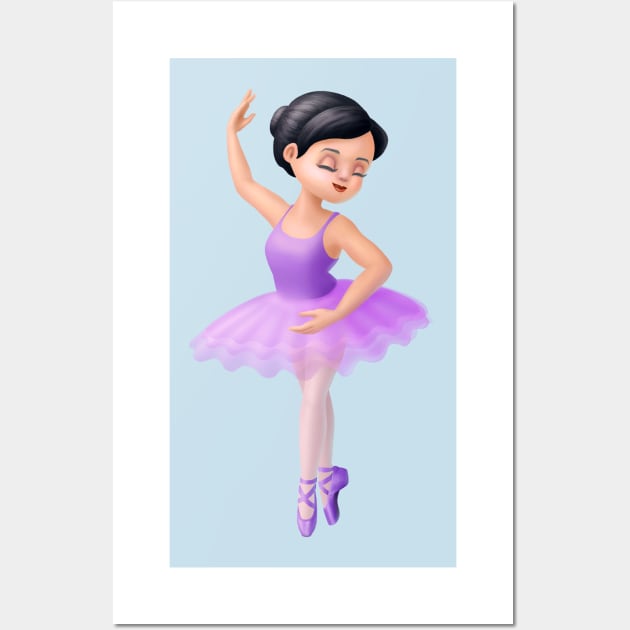 Cute Purple Tutu Ballerina Girl Dancer Wall Art by Irene Koh Studio